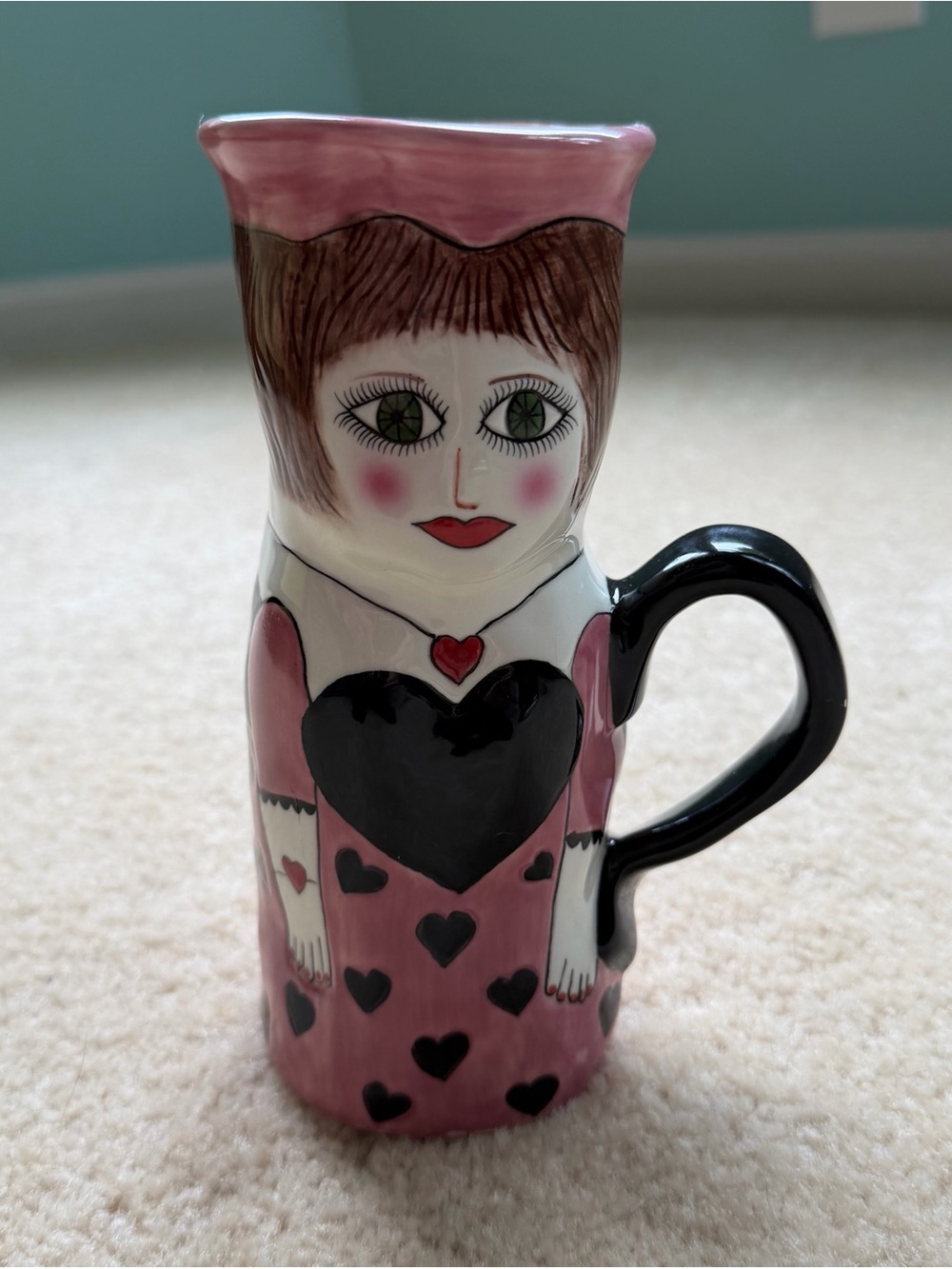 NWT Susan Paley by Ganz “Caitlin” Pink Black Hearts Ceramic Vase